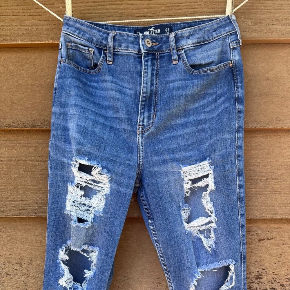 Hollister Curvy Ultra High-Rise Super Skinny Womens Ripped Blue Jeans W28 L30 Si - Picture 4 of 12